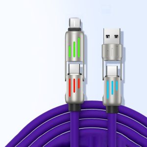 fast charging cable 4 in 1 silicone cord usb type c cable data charging cable for mobile phone