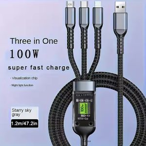 100w type c 3 in 1 braided kabel usb c to type c multi charger cable 3 in 1 cable kable 3a 5a nylon data cable