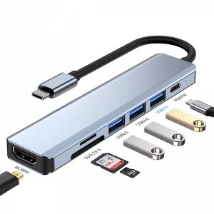 7 in 1 multiport usb c to hdtv vga rj45r tf+sd usb c hubs laptop docking station usb hub 3.0 splitter hub for macbook