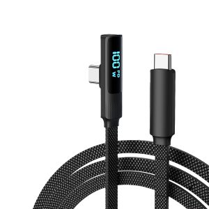 pd 100w fast charging led display visible usb c data cable nylon braid charging cable for phone 15 data cord