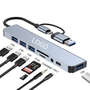 8 in 1 type c hub multiport dock station with 4k hd usb3.0 rj45 sdtf usb c pd charging adapter 8 ports usb c hubs