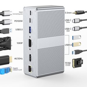 13in1 type c docking station multiport adapter 4k hdtv vga fast pd charging ethernet audio sd tf card reader for mac laptop