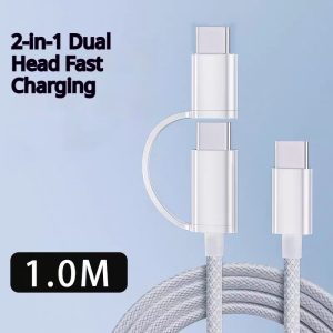 2 in 1 od3.5 60w 3a fast charger nylon usb c to type c charging cable data type c charging cable for phone android
