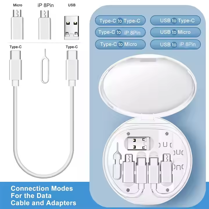 6 in 1 circle box multifunction usb charging adapter cable kit travel adapter kit tray data cable set for traveling 6 in 1 circle box multifunction usb charging adapter cable kit travel adapter kit tray data cable set for traveling