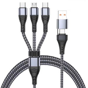 3 in 1 usb data cable 6a 66w micro phone cable micro usb type c usb charging cable for phone