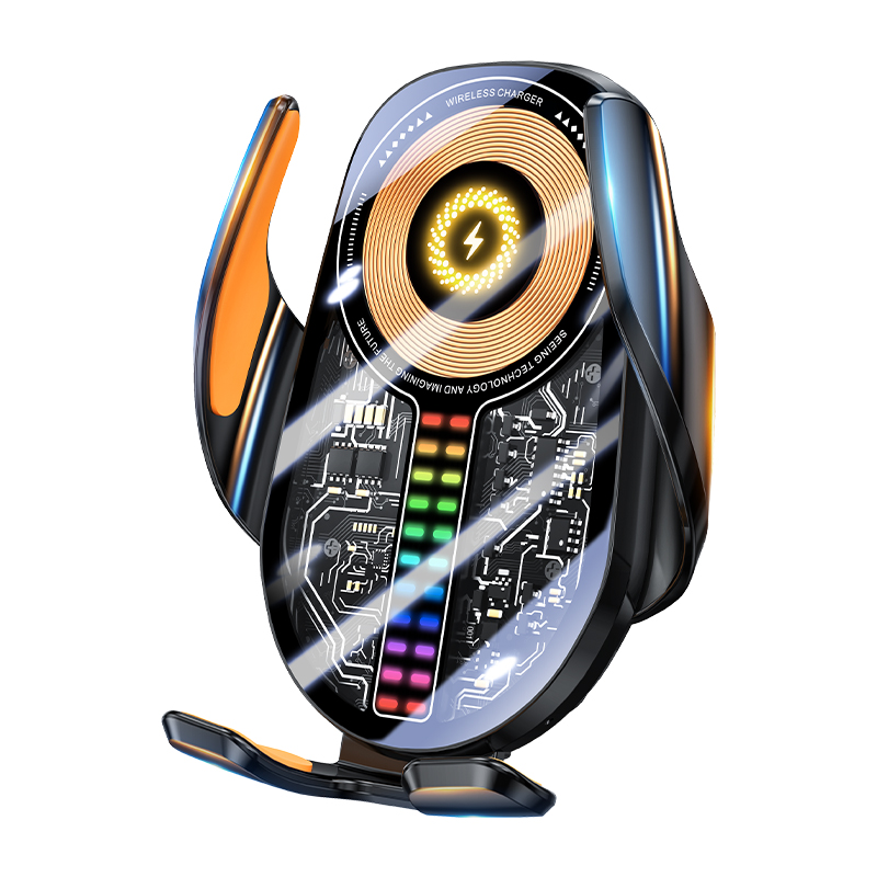 15w cyberpunk style cell phone car wireless charging automatic clamping infrared induction car wireless charger phone holder 15w cyberpunk style cell phone car wireless charging automatic clamping infrared induction car wireless charger phone holder