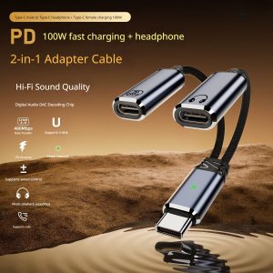 usb c splitter 2 in 1 dual charger adapter fast pd 100w audio dongle cable 100w usb c headphone charger for camera dc call