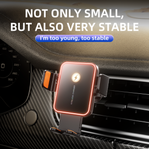 2 in 1 mini in car phone holder small touch button clamping 15w car wireless charger with ambient light