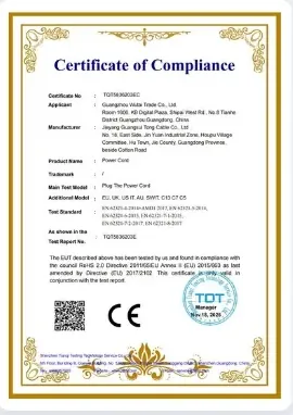 CE certificate power cord