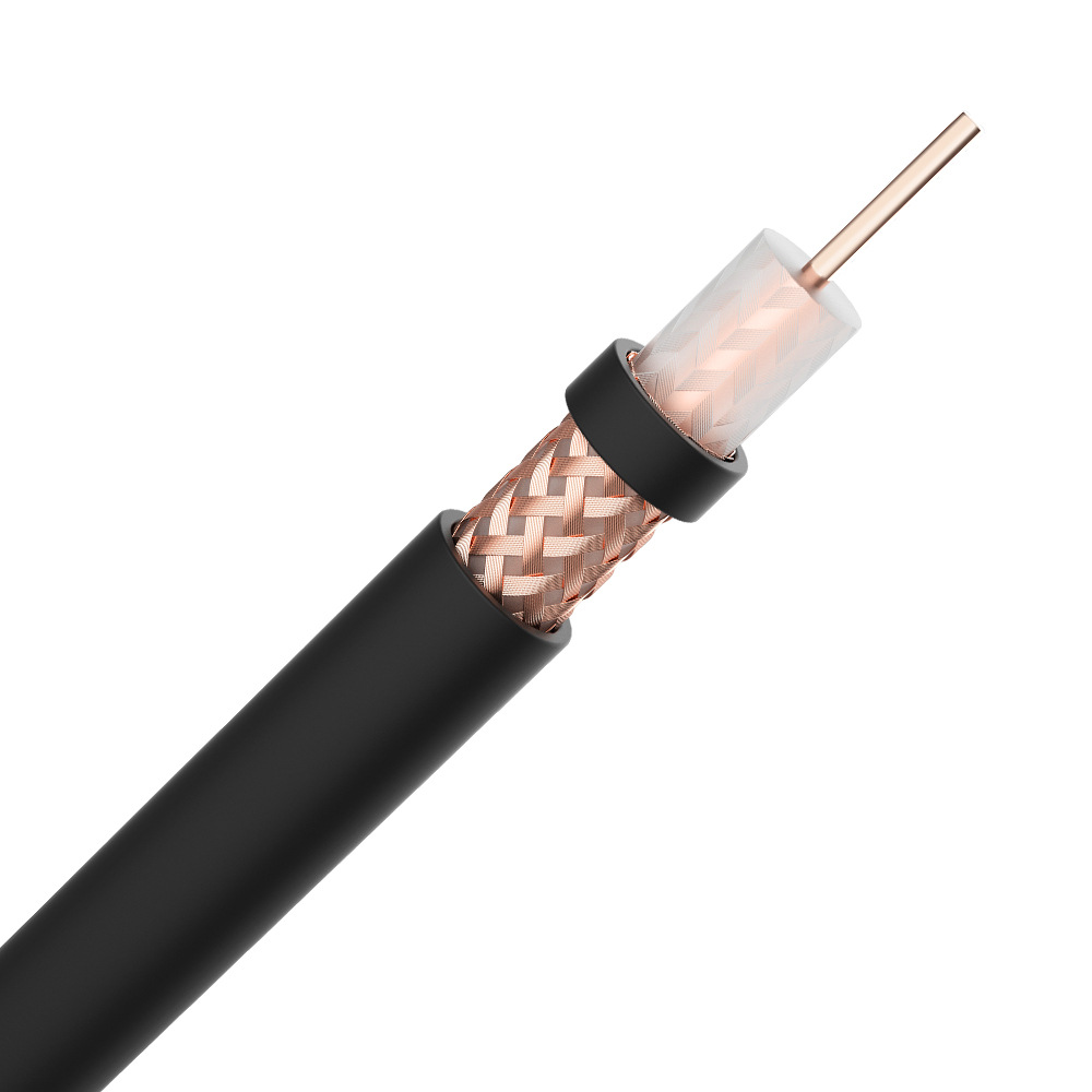 blk coax stripped RG59 coaxial cable copper braid shield stripped view