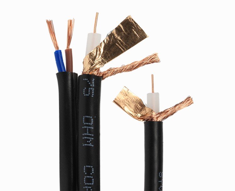 RG59+2C siamese cable with the coax core and power pair exposed