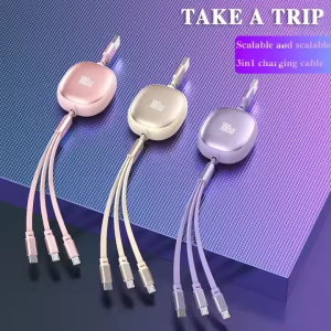 100w 6a retractable 3 in 1 usb fast charging cable, multi function charger cord type c micro for iphone huawei, suitable for car use