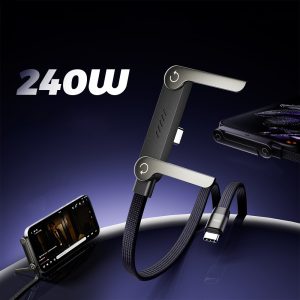 240w pd3.0 usb c fast charging cable, 360° rotatable phone stand, nylon braided cca data cable 1.5m for mobile phone